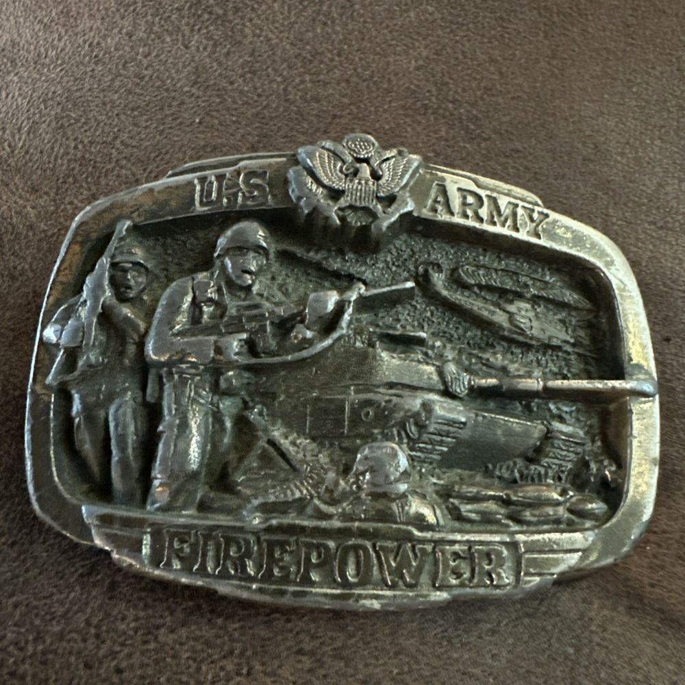 Vintage US Army Firepower Belt Buckle Badge 1983 Pewter Military USA 1071